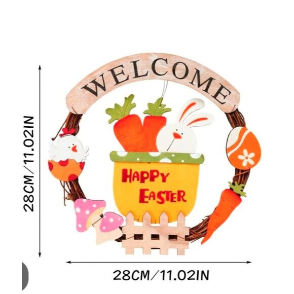 Easter-Themed Welcome Wreath With Bunny Eggs NIB New - Picture 2 of 2